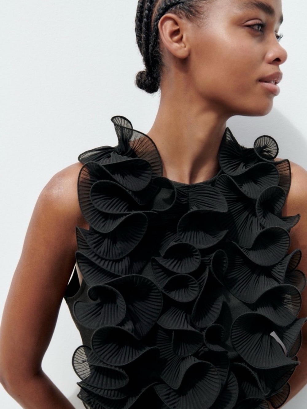 Zara Black Sleeveless Jumpsuit with 3D Ruffle Texture